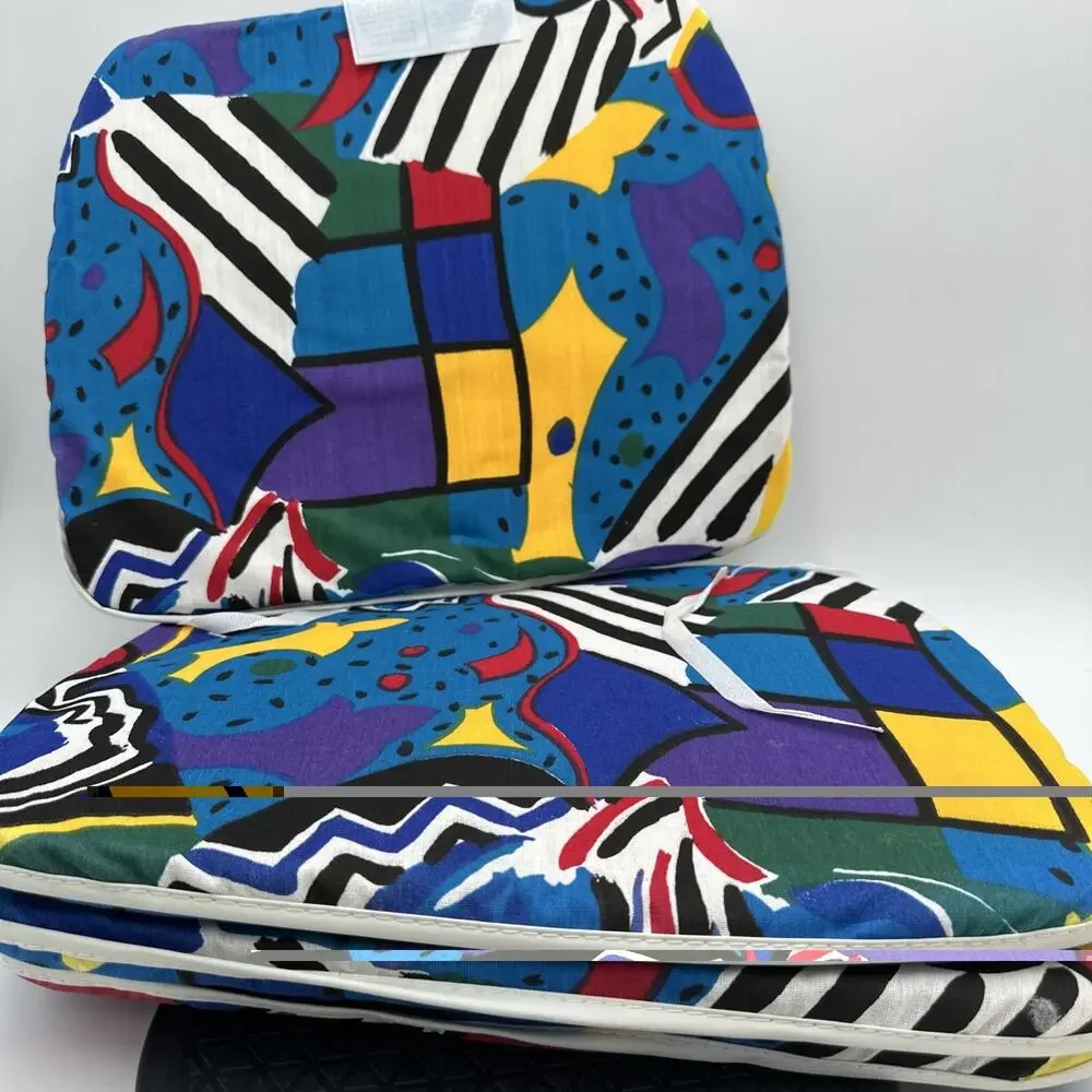 Vintage Retro Abstract Colorful Seat Cushions Set Of 4 EUC Taiwan